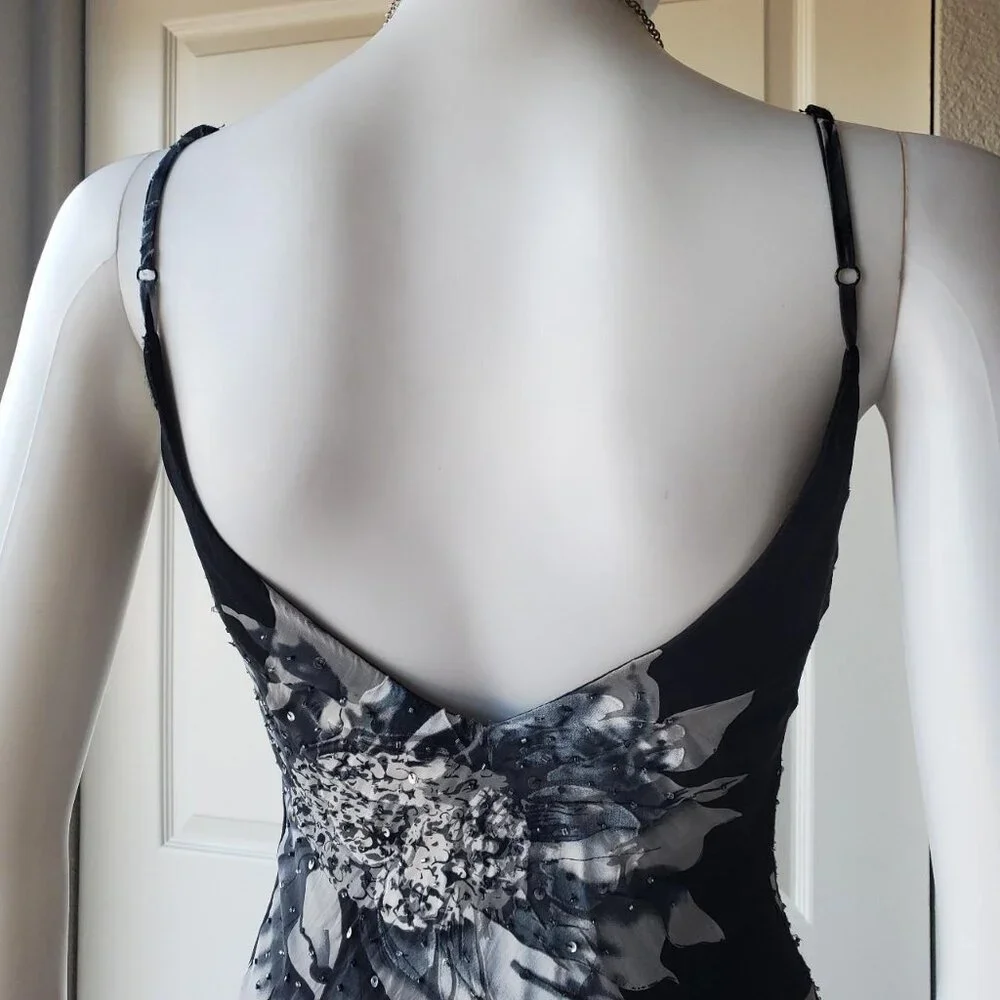 Cache Silk Blend Sleeveless Midi Beaded Dress Asymmetrical Hem - Picture 6 of 10